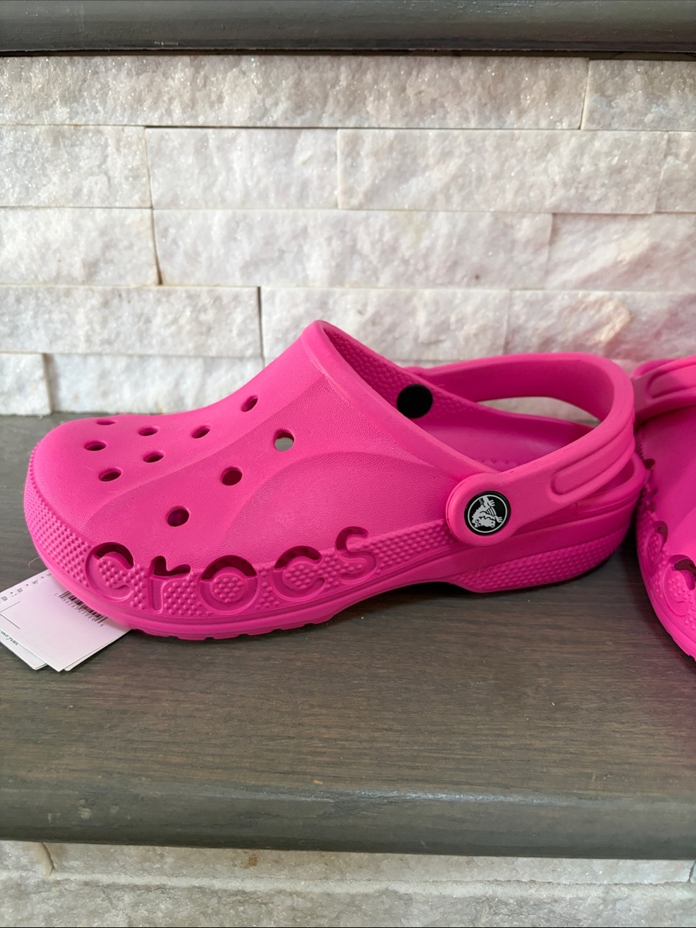 CROCS Kids Classic Clog in Hot Pink with Lime Charm - Picture 2 of 2